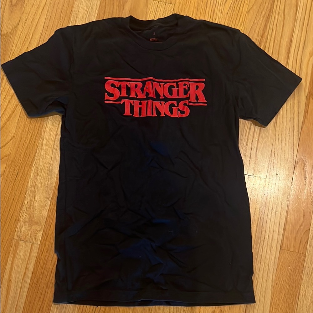 Netflix Black Tee with Red Stranger Things Design